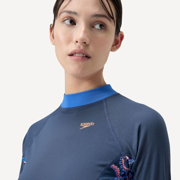 Футболка лайкра Speedo Long Sleeve Rash Top длинный рукав (Женский; M; синий/мультиколор)